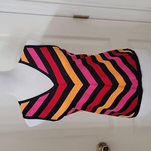 Sandra Size M Silk Blend Bright V Stripe Sleeveless Knit Top, Exc. Used Cond.